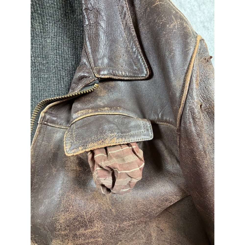 Unbranded Vintage Brown Leather Jacket Blanket Lined CHIC Ring Pull Zipper - Picture 10 of 16